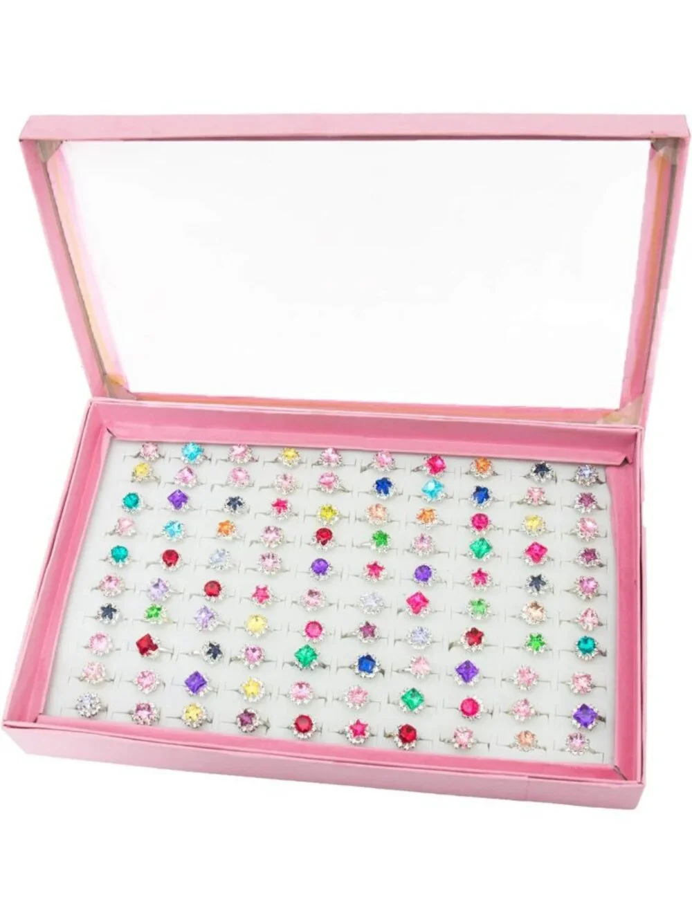 100 Cute Pretend Play Rings for Kids - Dress Up Jewelry Gift Set